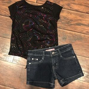 Girls tee and denim shorts